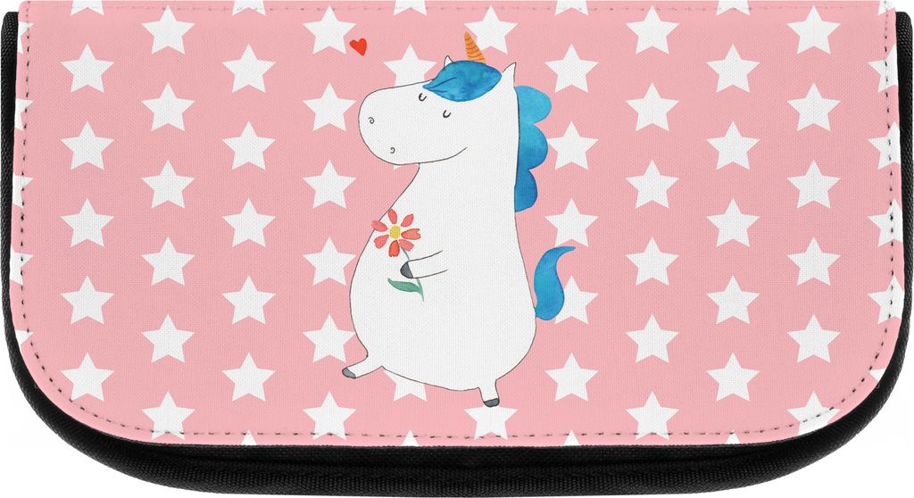 Mr. & Mrs. Panda toilettenbeutel Einhorn Spaziergang - Rot Pastell - Geschenk, Gute Laune, kulturtäschchen, Freundin, Kosmetiktasche, Kulturbeutel...