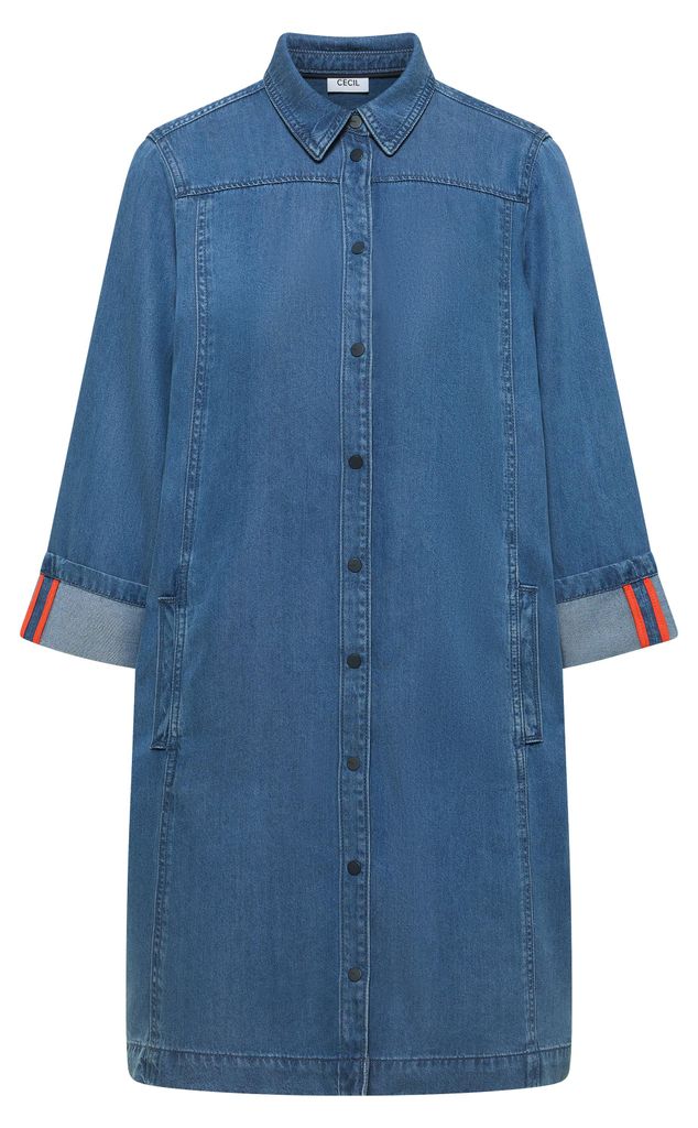 Cecil Damen Jeanskleid Denim Look Lyocell mid blue wash Hemdblusenkleid locker