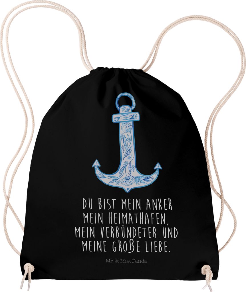 Mr. & Mrs. Panda Beutel Anker Blau - Schwarz - Geschenk, Jutebeutel, gym tasche, wander rucksack, Lustige Sprüche, Turnbeutel, sportbeutel baumwolle