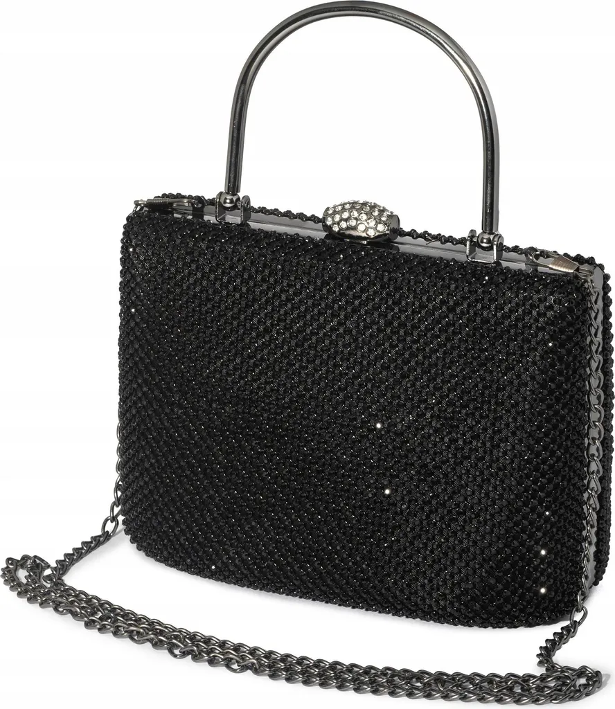 Borsetta Da Donna Con Scatola A Catena Con Strass Nero