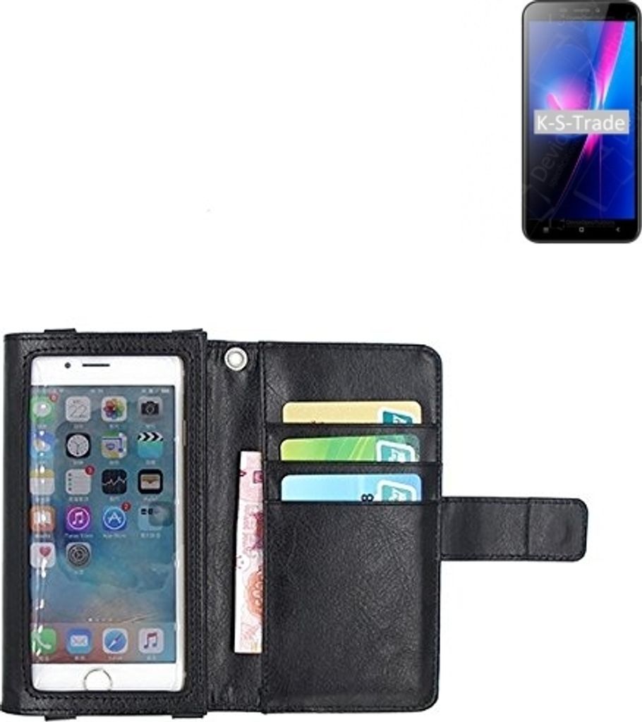K-S-Trade Handy Hülle Schutz Hülle Kompatibel mit Oukitel C9 Case mit Displayschutz / Schutzfolie Flip Cover Wallet case Etui Hülle schwarz