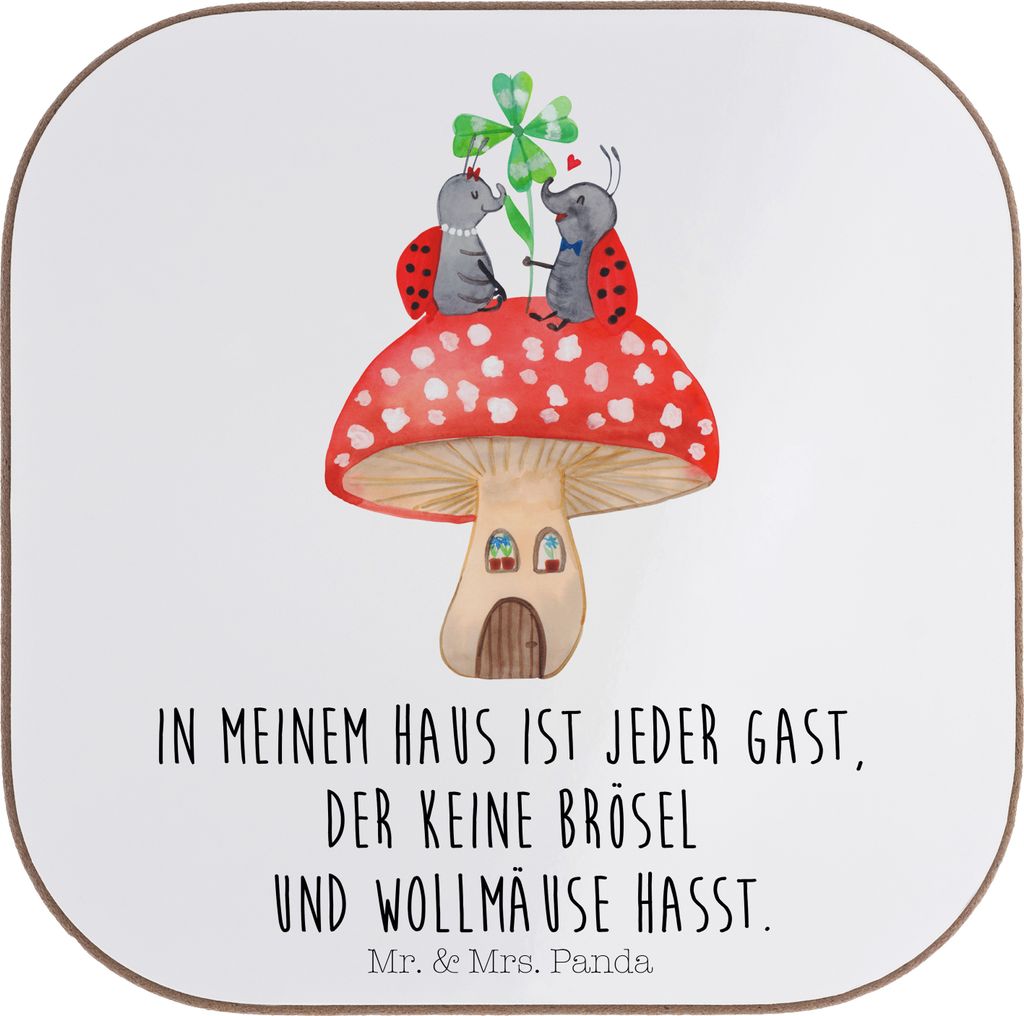 Mr. & Mrs. Panda Tischuntersetzer Marienkäfer Fliegenpilz - Weiß - Geschenk, Zuhause, Fleigenpilzhaus, Untersetzer Glas, Haus, Tassenuntersetzer,...