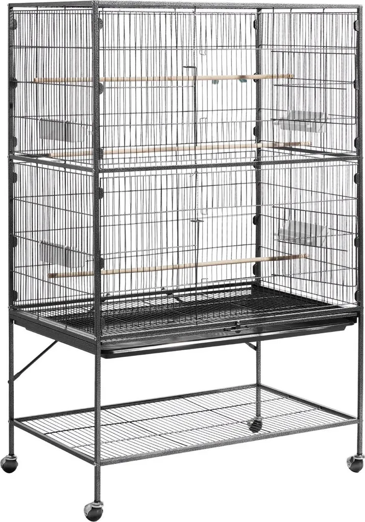Cage à oiseaux en fer forgé 93x58x151cm avec plateau coulissant robuste