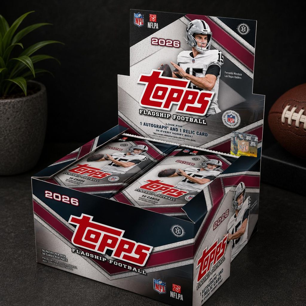 Boîte géante de cartes NFL Topps Flagship, édition 2026, en Image du produit  Image générée par une IA