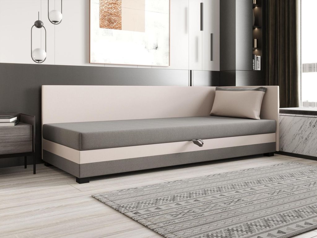 Einzelbett 100x195 ZAJDA PLUS 2 mit Stauraum - hellgrau / ecru