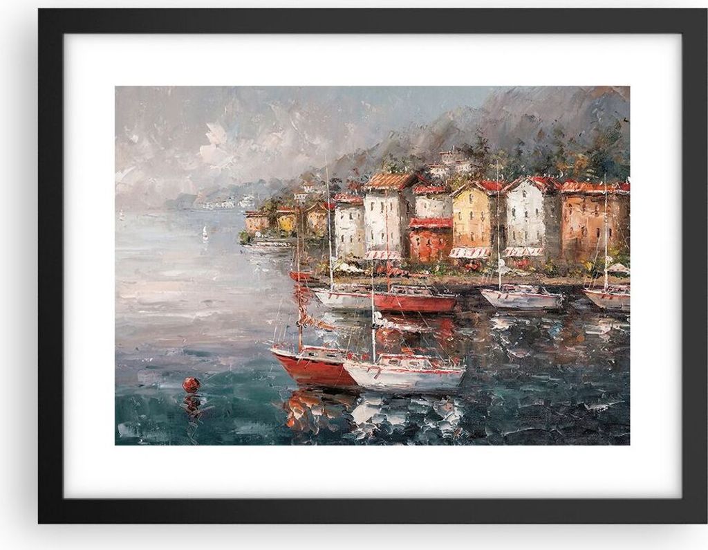 Gerahmtes Poster - Schwarzer Rahmen - Meer Hafen Segel - 40x30 cm - Wand Bild - Wanddeko - Wandbilder - Kunstposter - Wandposter - Bilderrahmen - B...