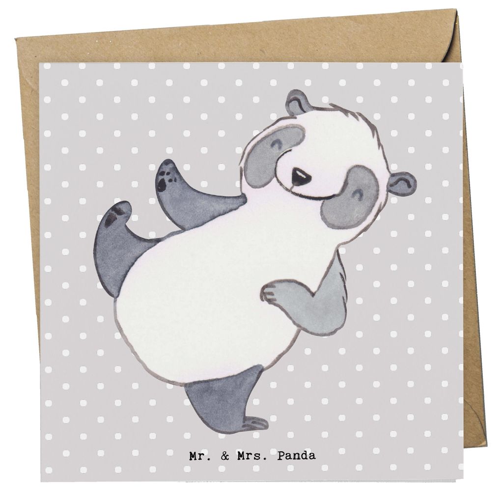 Mr. & Mrs. Panda Klappkarte Panda Kampfkunst - Grau Pastell - Geschenk, Grußkarte, faltkarte, anlasskarte, Selbstverteidigung, Glückwunschkarte, ...