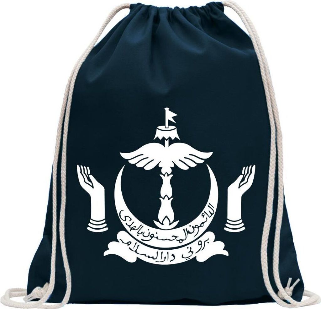 Kiwistar - Turnbeutel - dunkelblau - Brunei Wappen - Fun Rucksack Sport Beutel Gymsack Baumwolle mit Ziehgurt