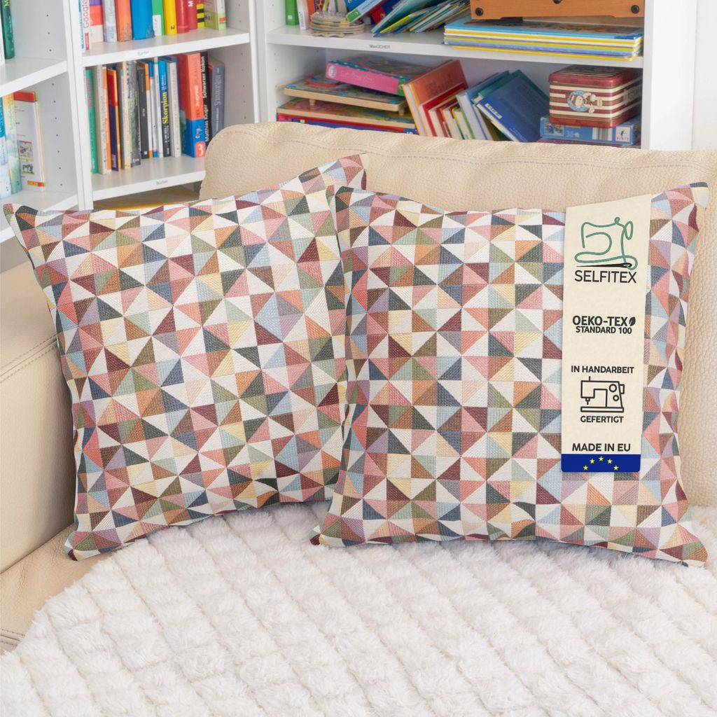 Selfitex 2er Set Bunte Couchkissen 50x50 cm, Sofakissen mit Füllung und Bezug, kuschelweiches Lesekissen, dekoratives Fernsehkissen, Deko- und Kop...