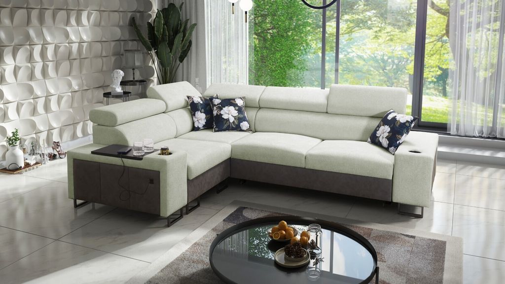 Kaiser Möbel s Ecksofa mit Schlaffunktion MELODY II,Tauro/Freya Graphit/Hellgrün Links