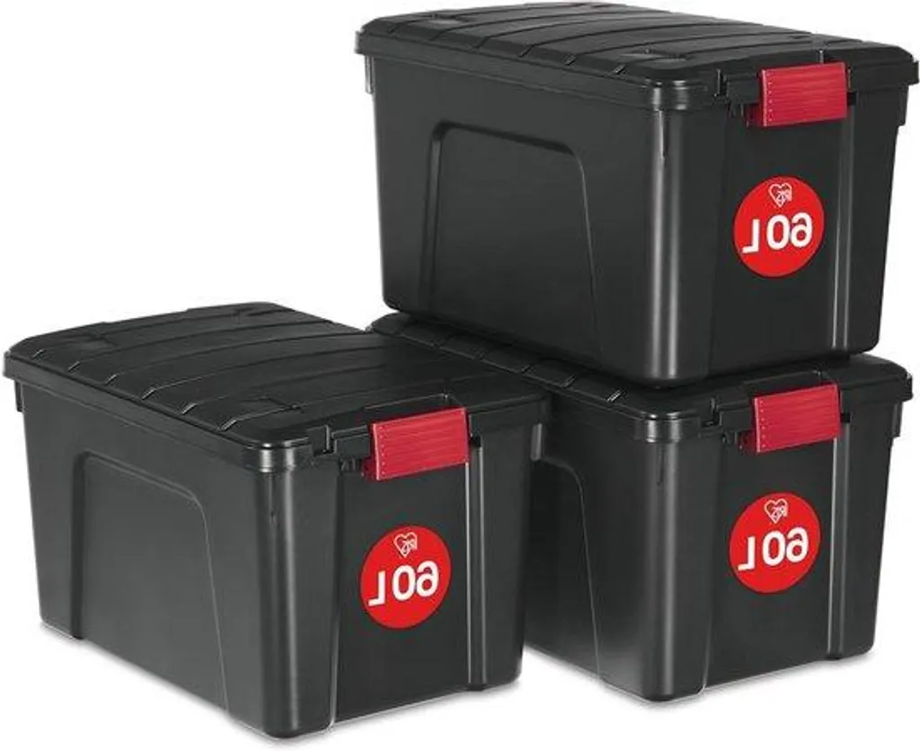 Boîte de Rangement Plastique 60 L Empilable avec Fermeture de Sécurité