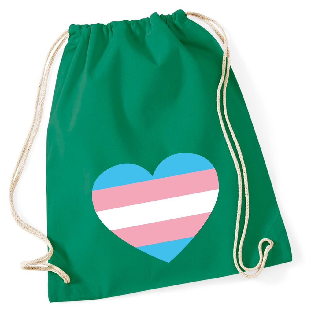 Huuraa Turnbeutel Trans Pride Flagge LGBTQ Herz 12 Liter Kelly Green Baumwolle Rucksack Geschenkidee