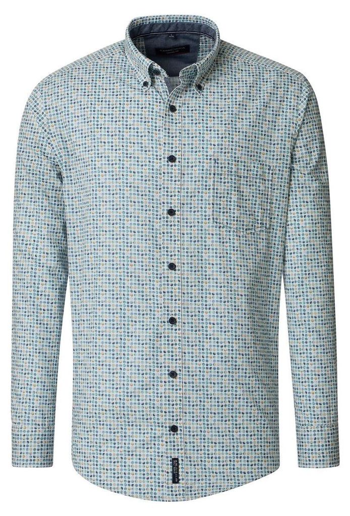 CASAMODA Herren Freizeithemd Langarm Button-Down Casual Petrol gemustert 4XL