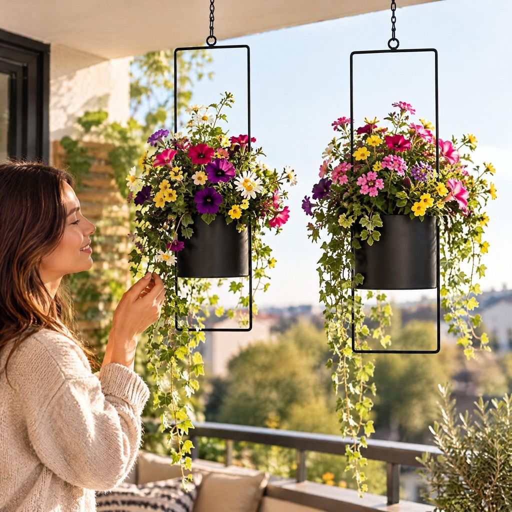 Blumenampel 2er Set Schwarz aus Metall – Pflanzenampel für