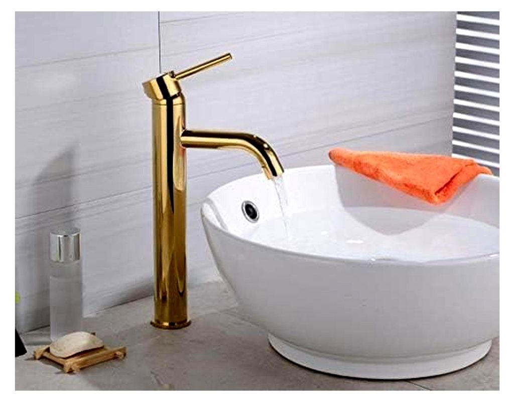 Küchenarmaturen, goldfarbener Messing-Wasserhahn, Badarmaturen, Einhand-Mischbatterie für Kalt- und Warmwasser, hohe Waschtischarmatur
