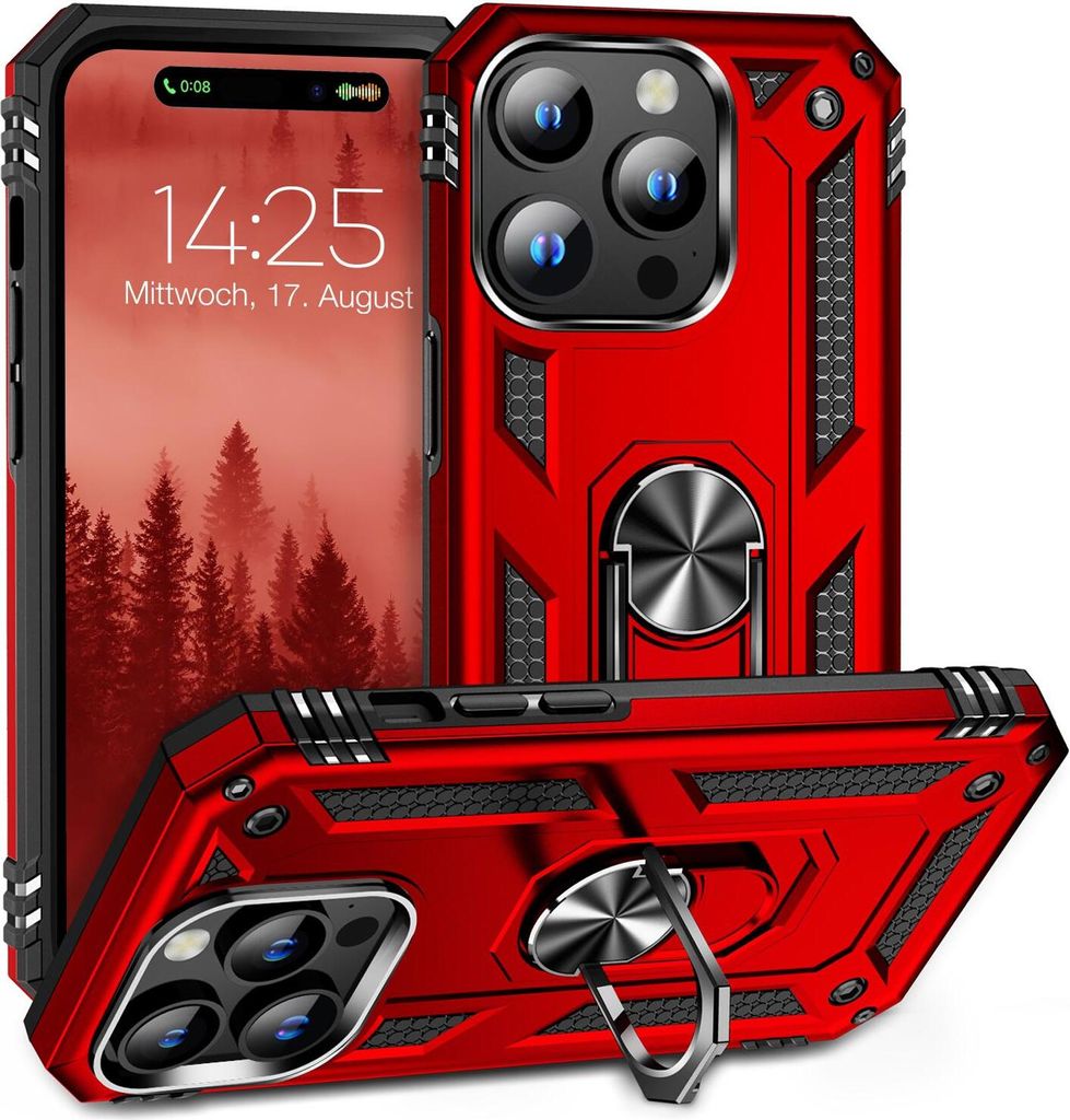 Armor Outdoor Handyhülle für Apple iPhone 15 Pro Max Handy Panzer Case Cover Schutzhülle Farbe: Rot