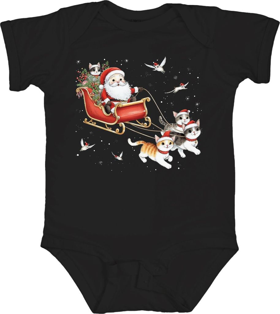Santa Claus Schlitten Katzen Kätzchen - Weihnachten Weihnachtsgeschenk Christmas Unisex Baby Body, Schwarz, 12/18