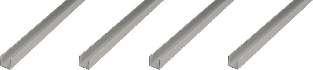 Alberts 4 x U-Profil, Aluminium, 12 x 8,6 x 12 x 1,3 mm, Länge 2 m, silberfarbig eloxiert