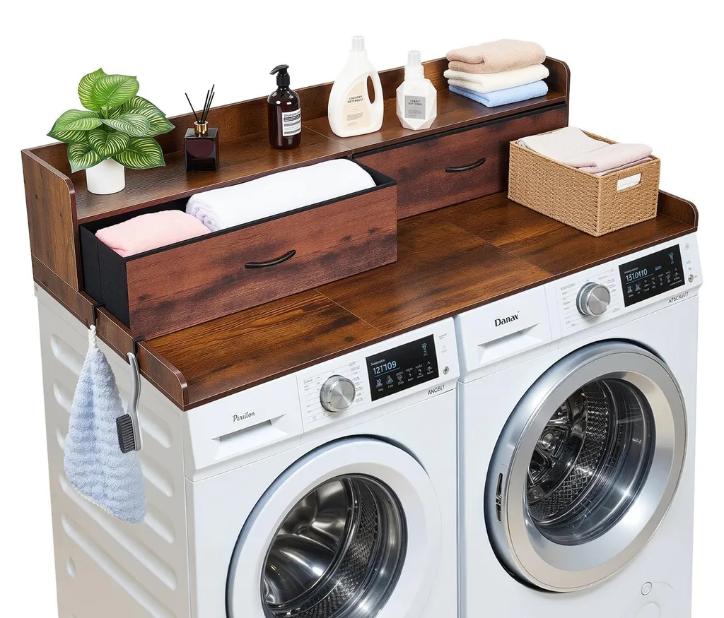Plan de travail buanderie pour plier le linge et ranger vos produits de soin