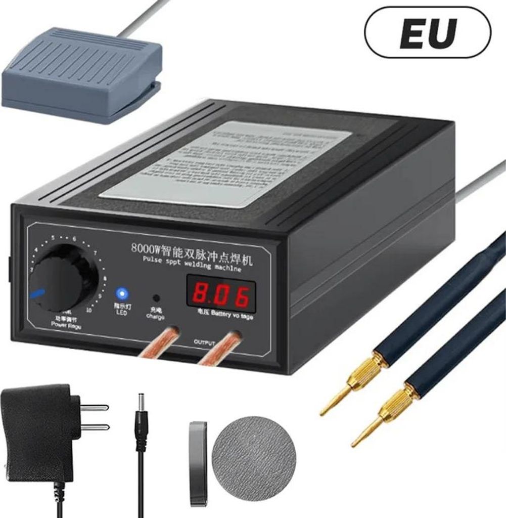 Mini Punktschweißgerät für Akkus - Tragbares Set - 8000 W - Für 18650-Akkupacks - 0,3 mm Nickelband - Automatik - Schweißstift - Graubraun