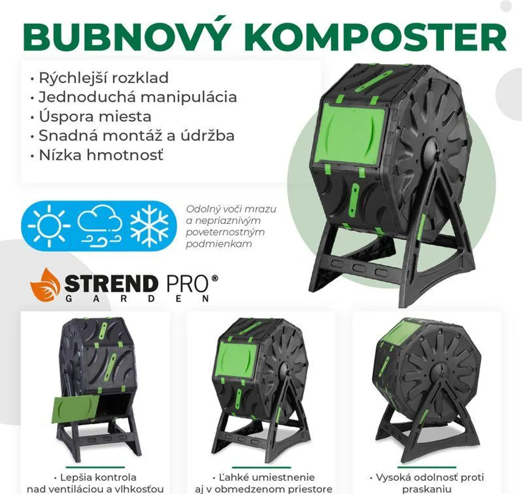 Composteur rotatif manuel de 70L pour jardin et terrasse Strend Pro - 6