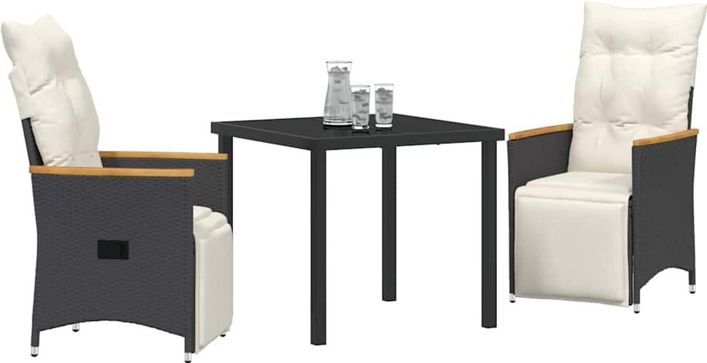 Garten Essgruppe mit Kissen 3 pcs Schwarz Poly-Rattan