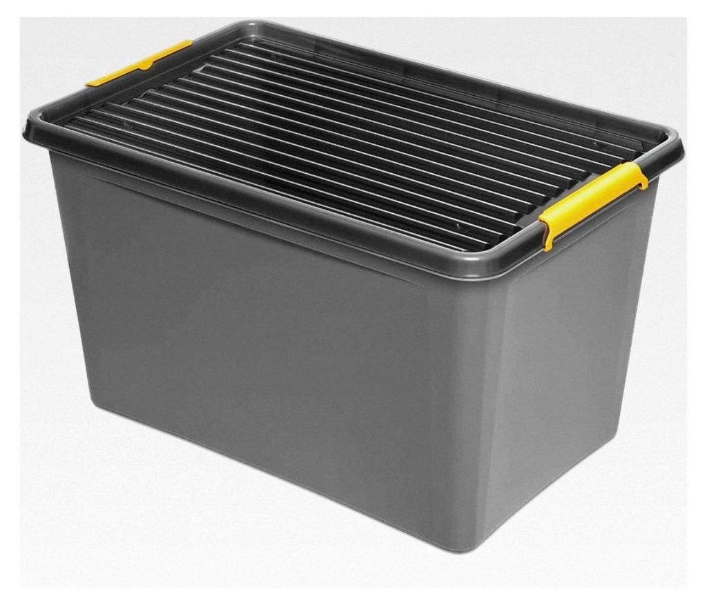 3 Stück SolidStore Box 60 Liter mit Deckel, Clips und Rädern - 58 x 39 x 35 cm - grau