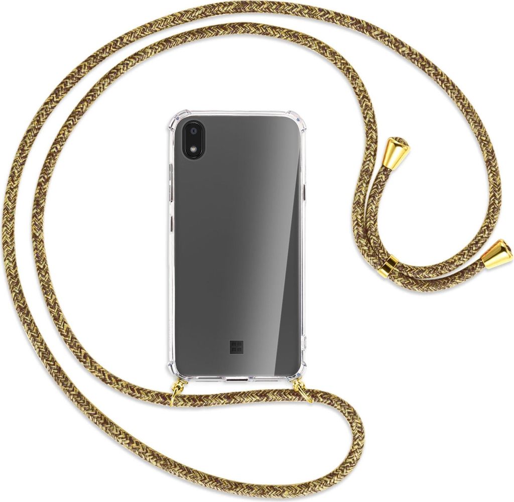 Handykette Backcover-Schutzhülle mit Band (Metall goldfarben) für LG K20 / K20 2019 - braun+beige