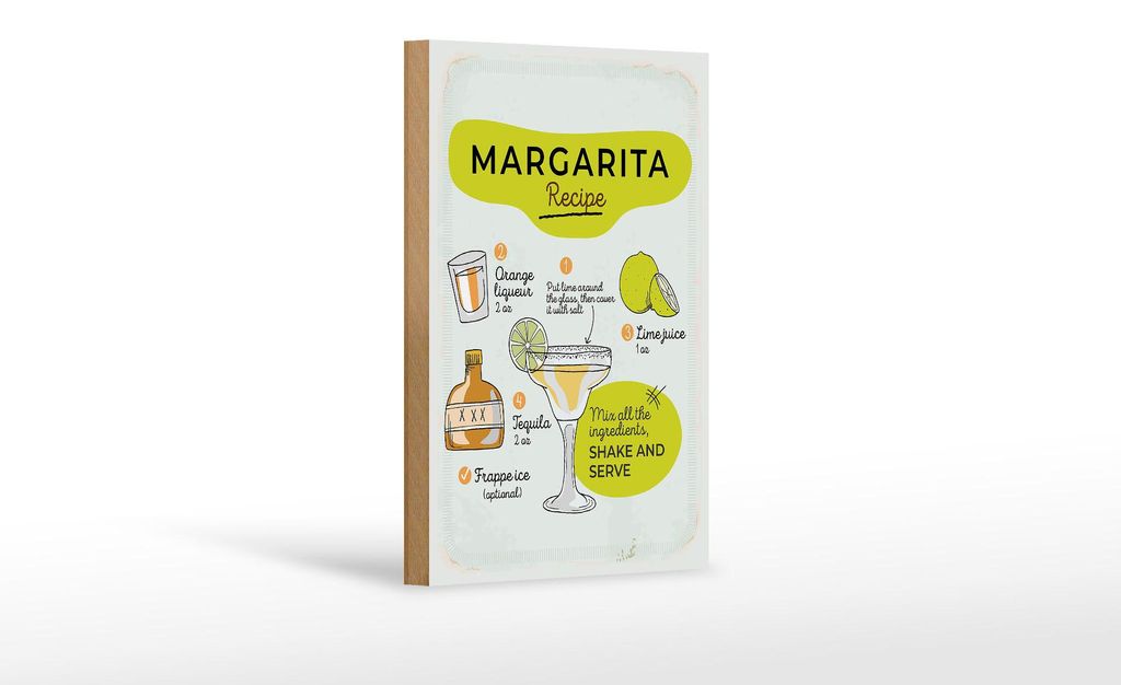 Holzschild Rezept Margarita Recipe orange lime 12x18 cm Dekoration