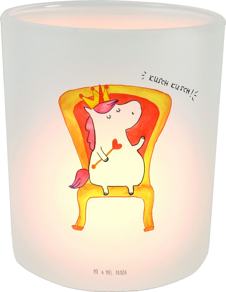 Mr. & Mrs. Panda Windlicht Glas Einhorn König - Transparent - Geschenk, Kerzenhalter, Bundeskanzler, Unicorn, Teelichthalter, Krone, Präsident, a...