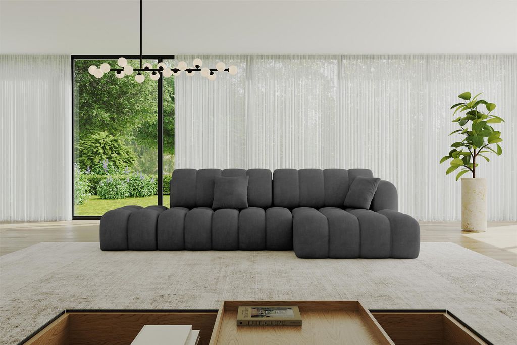 ALTDECOR Ecksofa mit Schlaffunktion und Bettkasten OLEA-L2-S - 321x164x75cm Dunkelgrau - Corner Sofa Eckcouch Couch L-Form, links/rechts angeordnet...