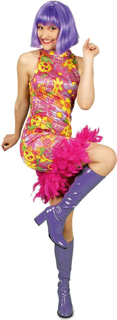 K31250612-36-38-A bunt Damen Hippie Kleid Go Go Discokleid Gr.36-38