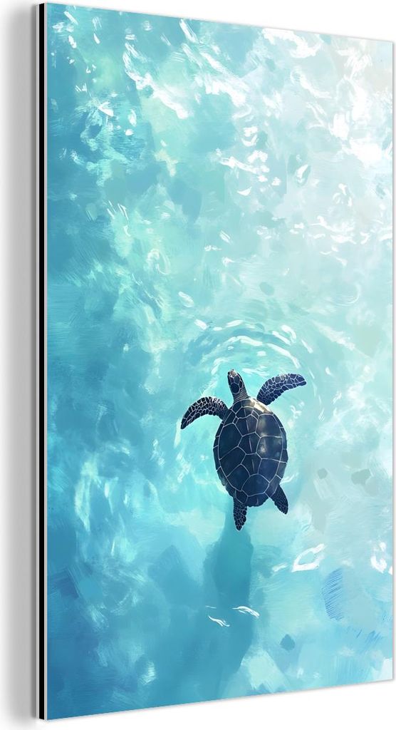 MuchoWow Wanddekoration Metall Metallbild Wandkunst 60x90 cm Schildkröte - Meer - Blau - Glitzern MuchoWow Aluminium Gemälde - Wandbilder - Alumi...
