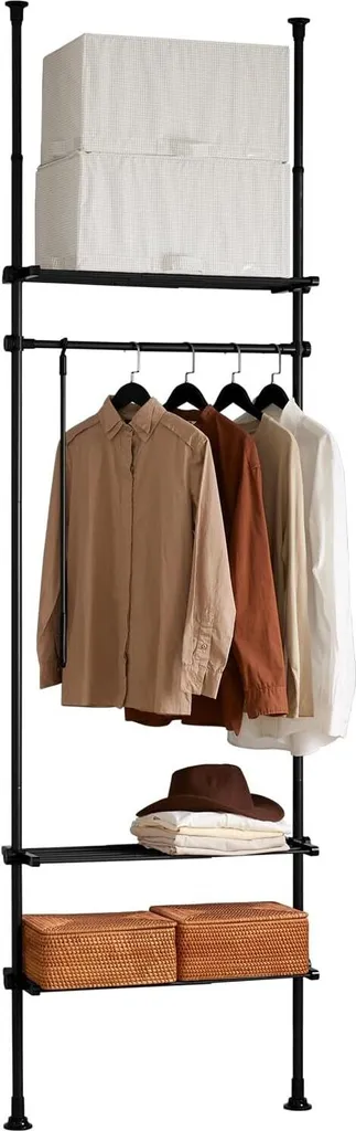 Dressing télescopique noir SoBuy : Penderie avec étagères et barre