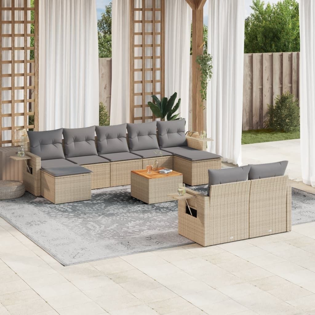 Maison Exclusive - 10-tlg. Garten-Sofagarnitur mit Kissen Beige Poly Rattan