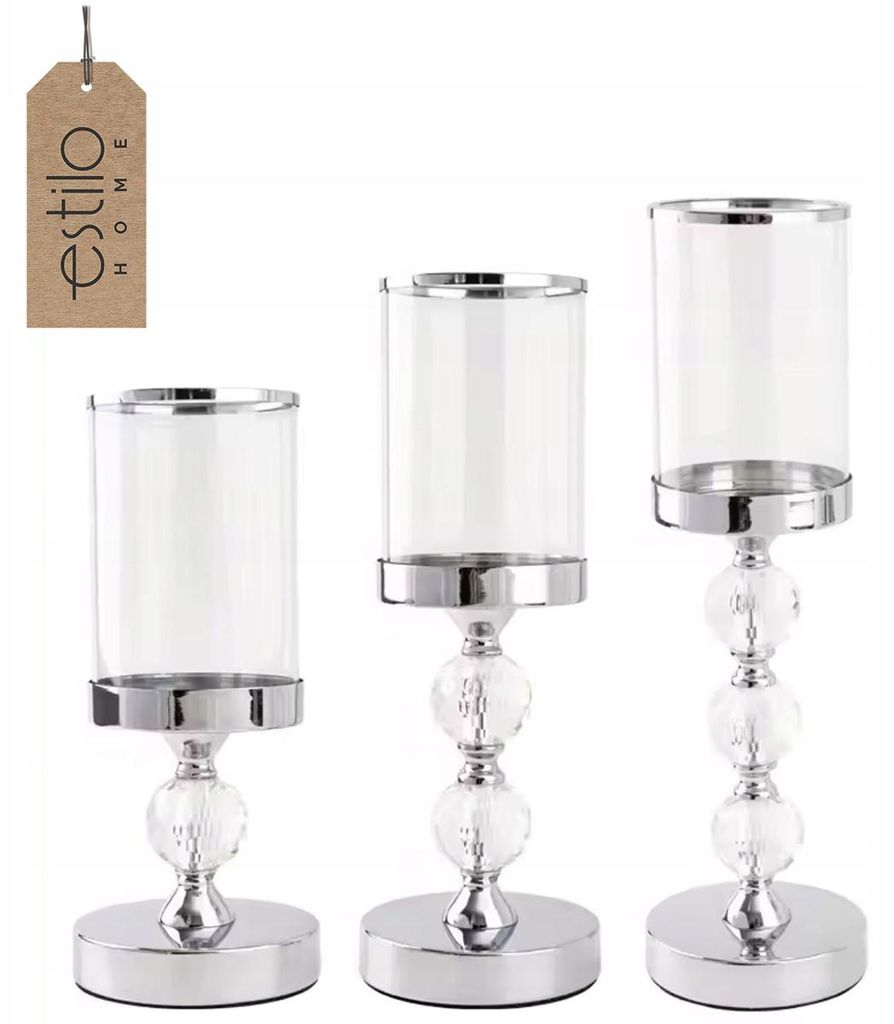 Lot de 3 bougeoirs argentés de 40,5 cm – Bougeoirs en verre Image du produit 