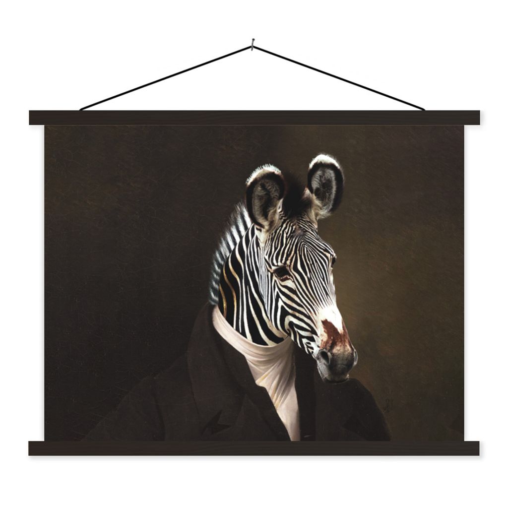 MuchoWow Textilposter Malerei - Zebra - Tierkopf 120x90 cm mit schwarzem Rahmen - Aufhänger für Poster