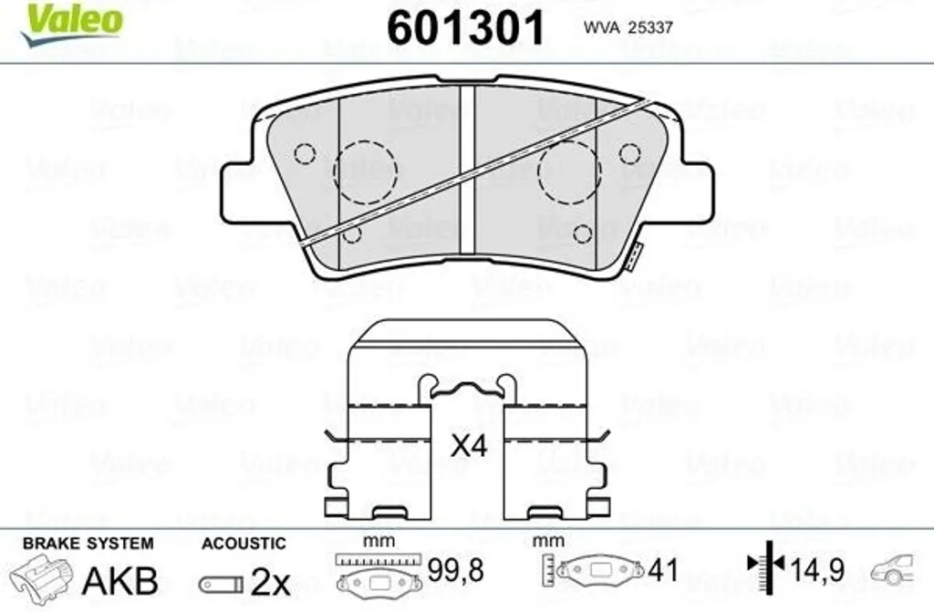 Plaquettes de Frein Arrière pour Kia Soul, Niro et Optima - Valeo 601301