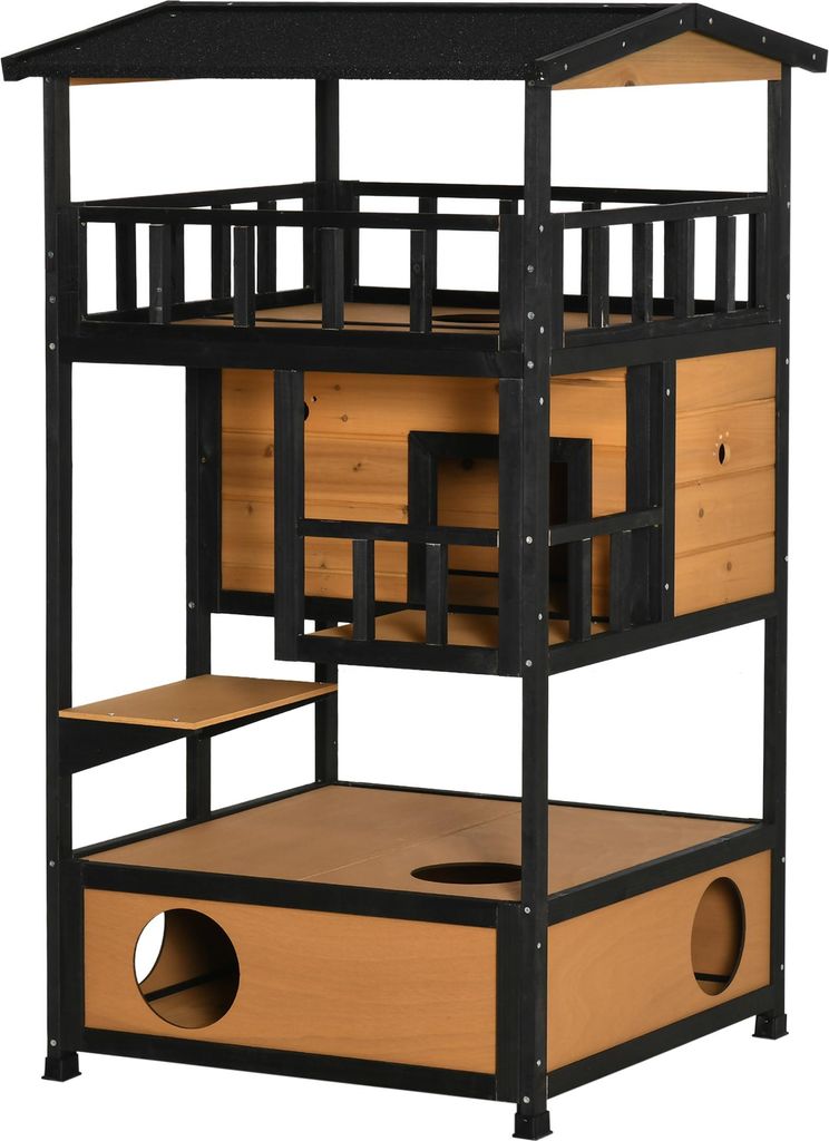 Wetterbeständiges Outdoor-Katzenhaus Gelb 75,5x75x137 cm Katzenhütte