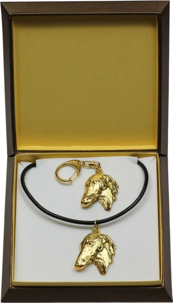 Azawakh II Art-Dog Portachiavi e Collana Placcata Oro 24ct in Scatola