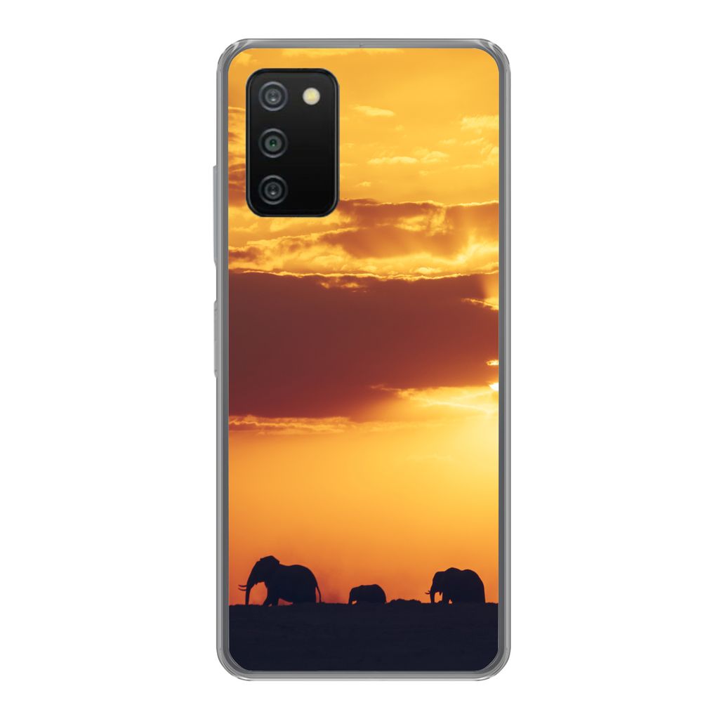MuchoWow Handyhülle Schutzhülle Hülle für Samsung Galaxy A03s Elefanten - Horizont - Sonnenuntergang - Tiere Silikon Softcase Handy Hülle - ...