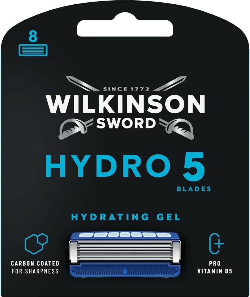 Packaging for Wilkinson Sword Hydro 5 razor blades.