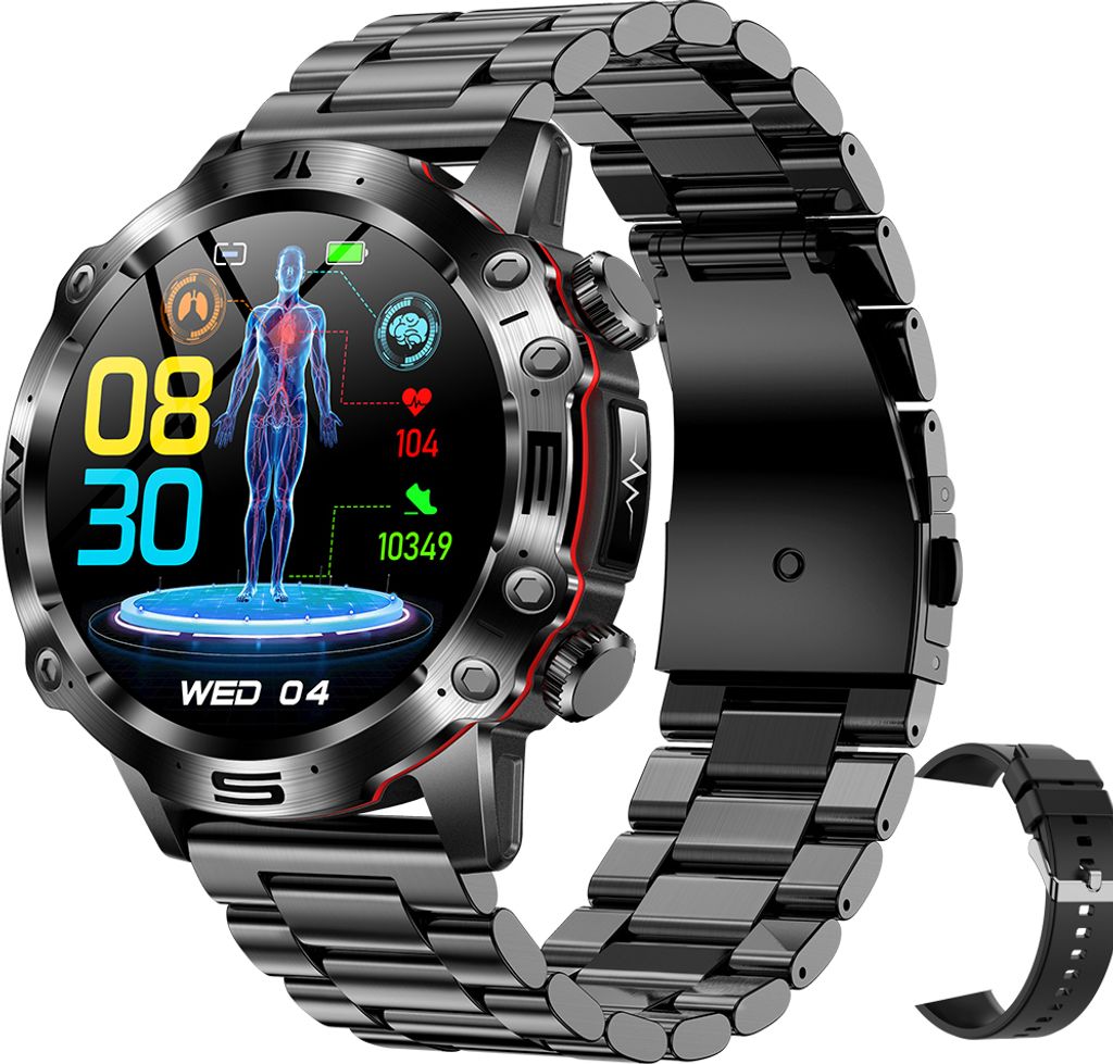 1,43" Smartwatch Damen Herren, mit Telefonfunktion Fitness Tracker Uhr Sport-Gesundheitsüberwachung BT5.2 S0S-Notruffunktion IP68 Wasserdicht, Deu...