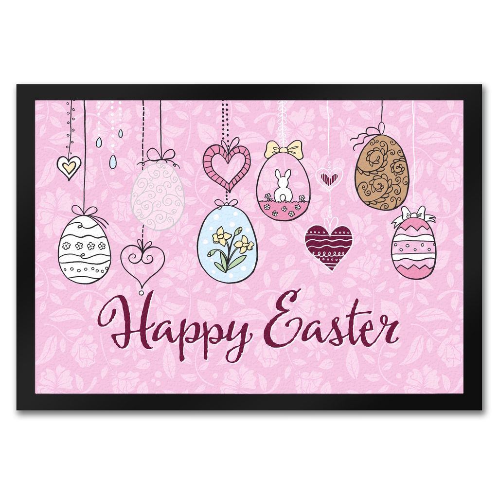 Happy Easter Ostern Fußmatte in 35x50 cm mit Ostereier-Motiv in rosa