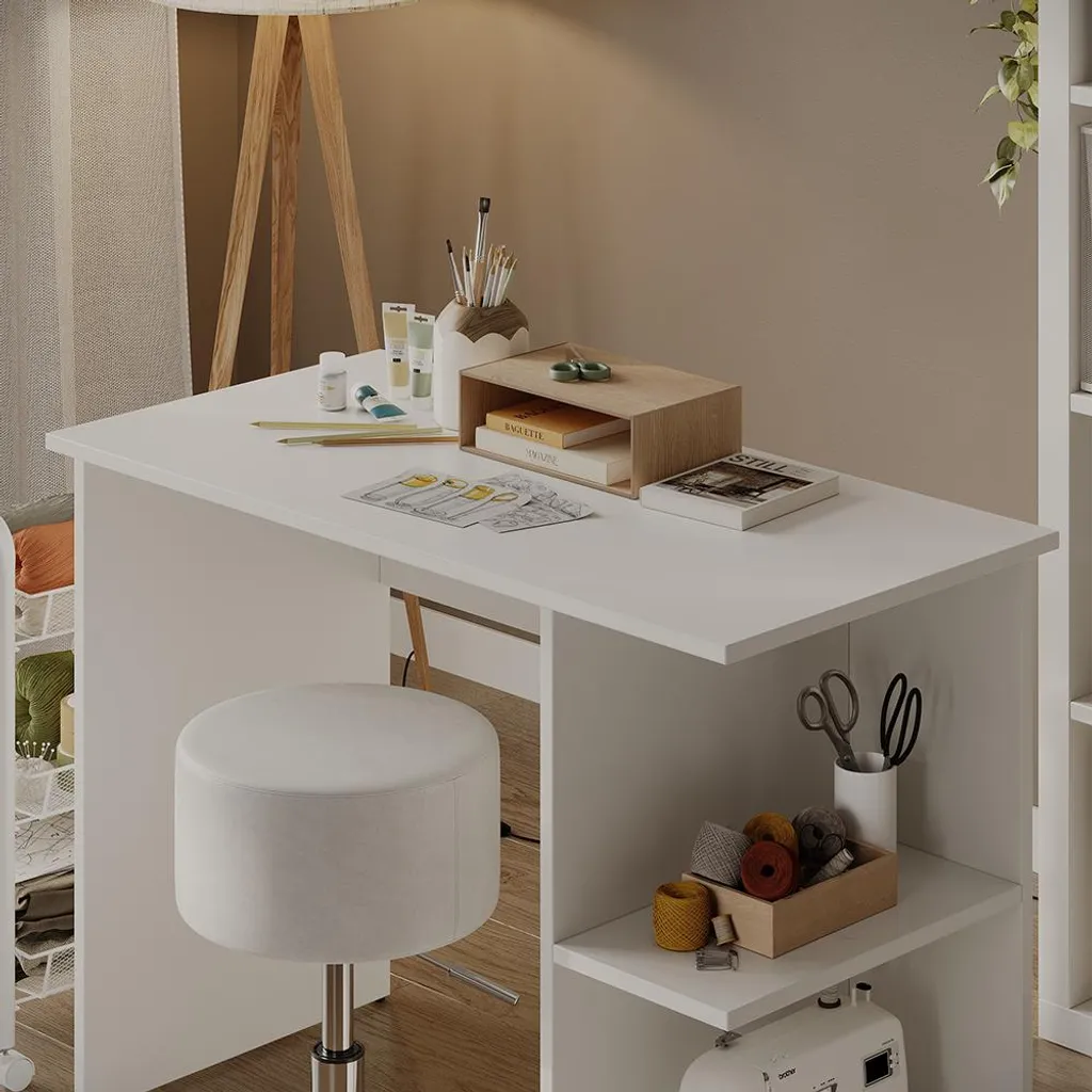 Bureau de Travail Vicco Blanc 100x50cm Idéal pour Studio et Chambre