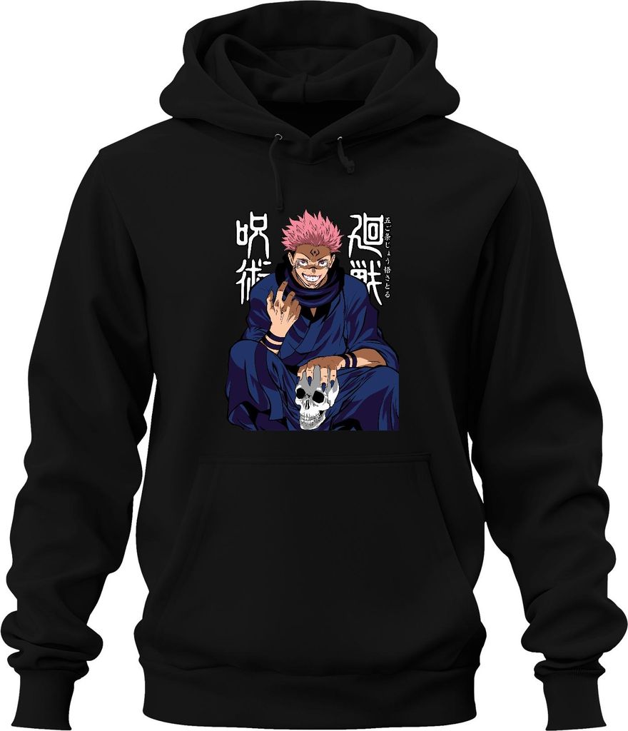 Sukuna Jujutsu Kaisen Dämon Totenkopf Anime gruselig düster Uni Hoodie Kapuzenpullover, Schwarz, 3XL