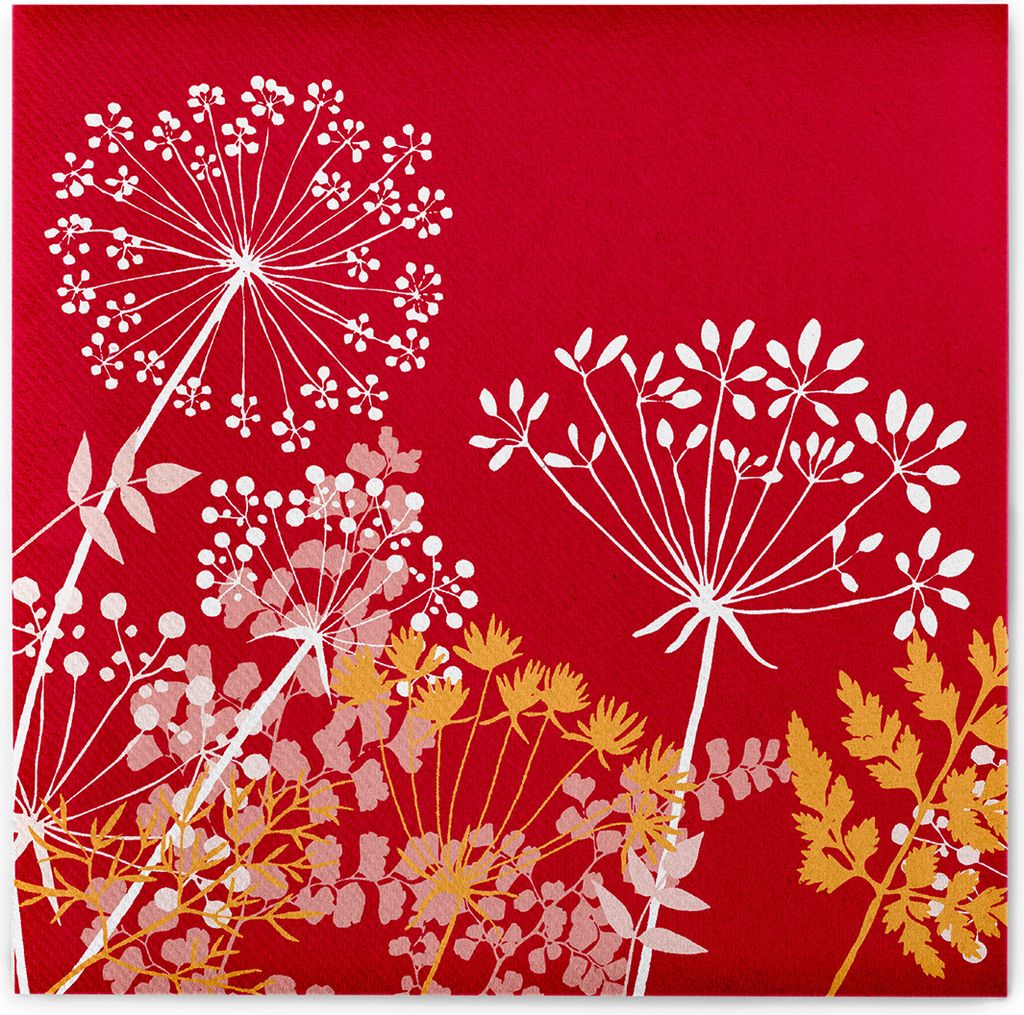 Airlaid Serviette Gordon in Bordeaux, 40 x 40 cm, 50 Stück - Mank - Sträucher Floral Gräser