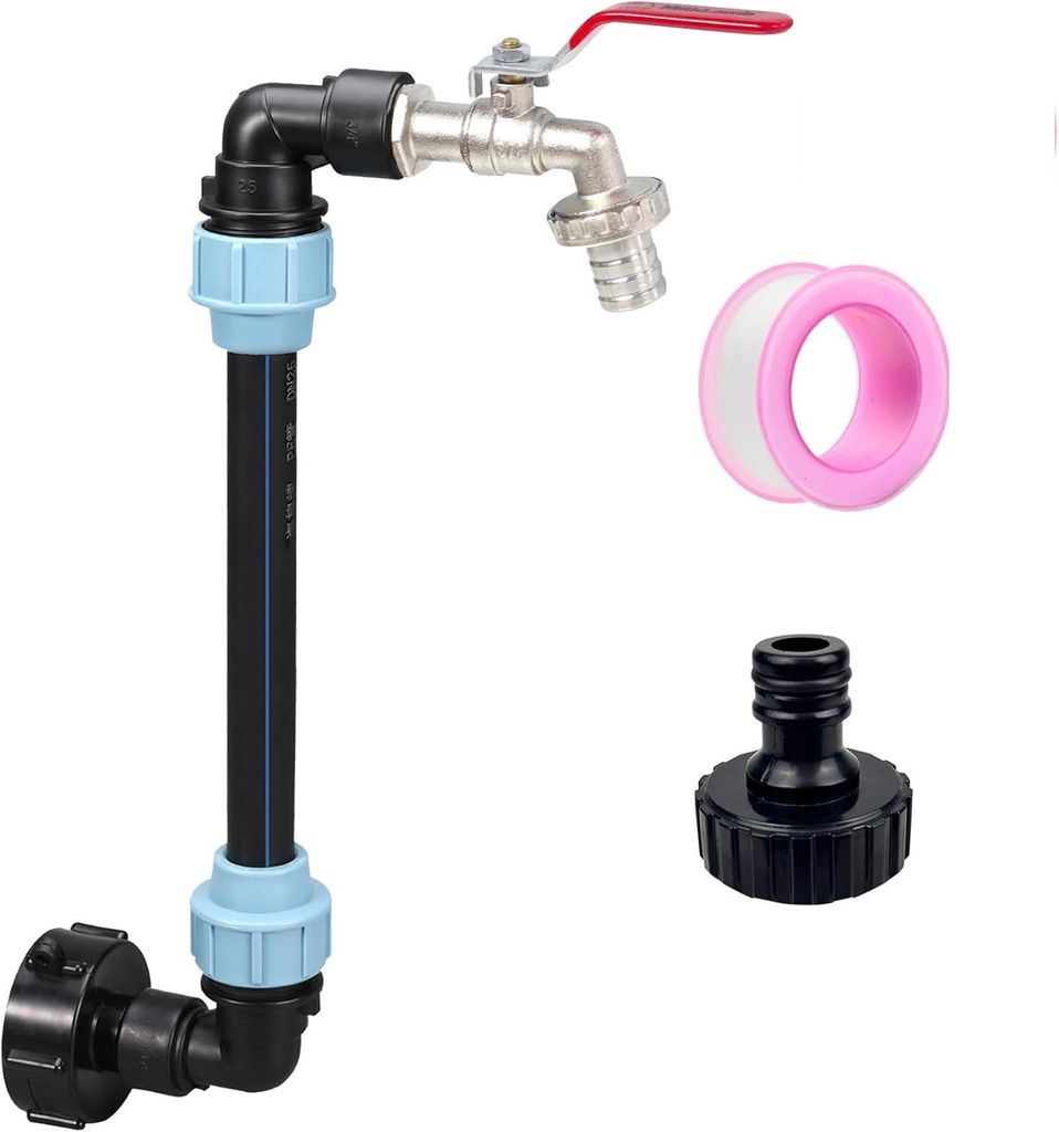 1000-Liter-Tankhahn, 1000-Liter-Tankanschluss, IBC-Schwanenhals-Tankhahn, IBC-Tankadapter S60x6, 3/4''-Grobgewinde-IBC-Tankanschluss-Set