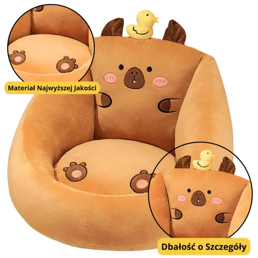 Fauteuil en peluche Capybara pour enfant avec canard marron 50x45cm