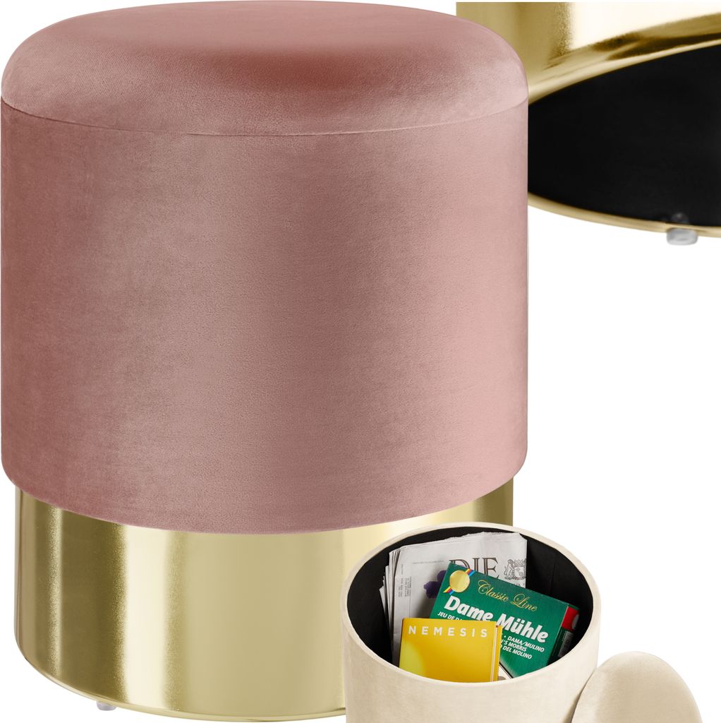 tectake® Sitzhocker mit Stauraum Sarina in Samtoptik Produktbild 
